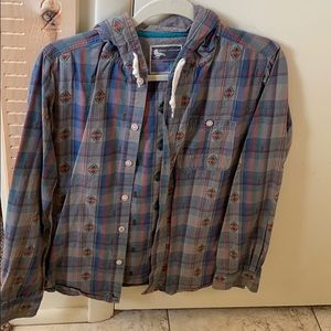 Button up hooded shirt